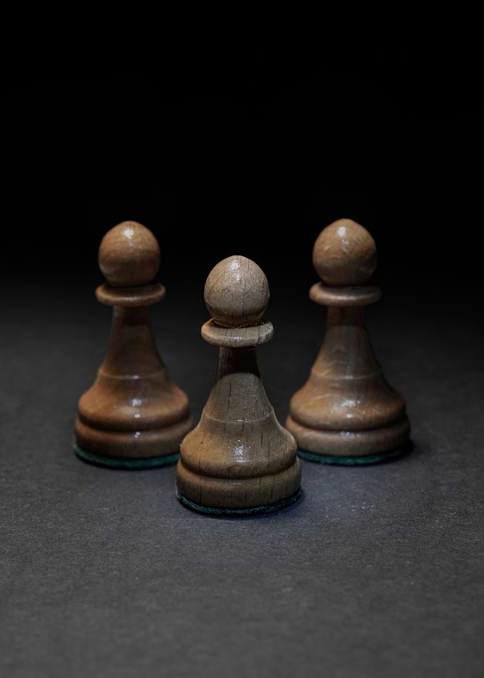 Three wooden pawns