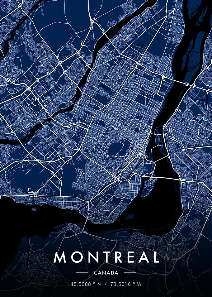 Montreal City Map Blue