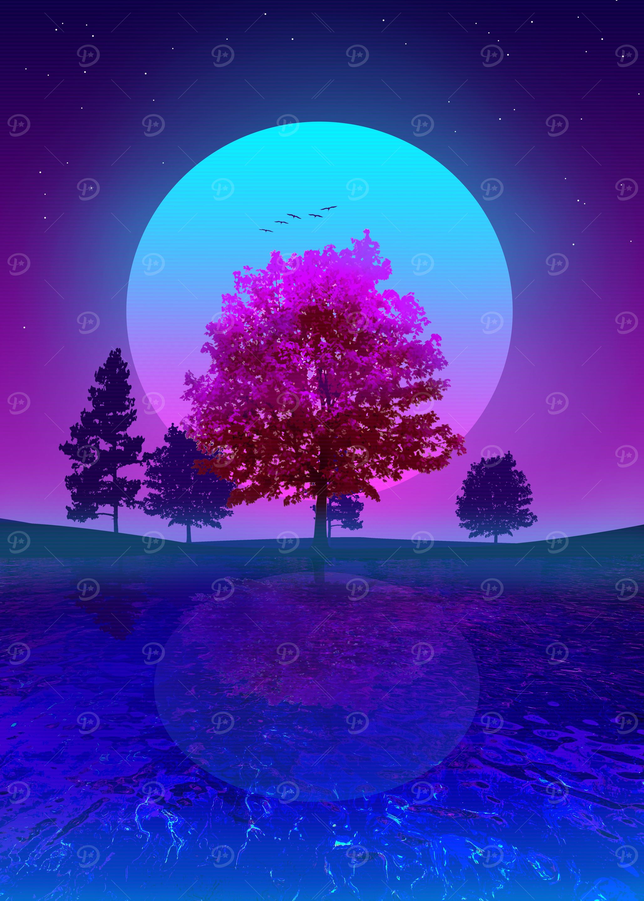 synthwave sakura tree