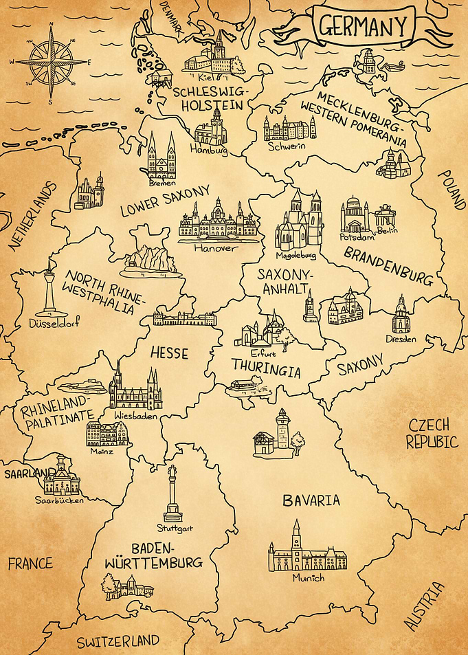 Brown Vintage Germany Map