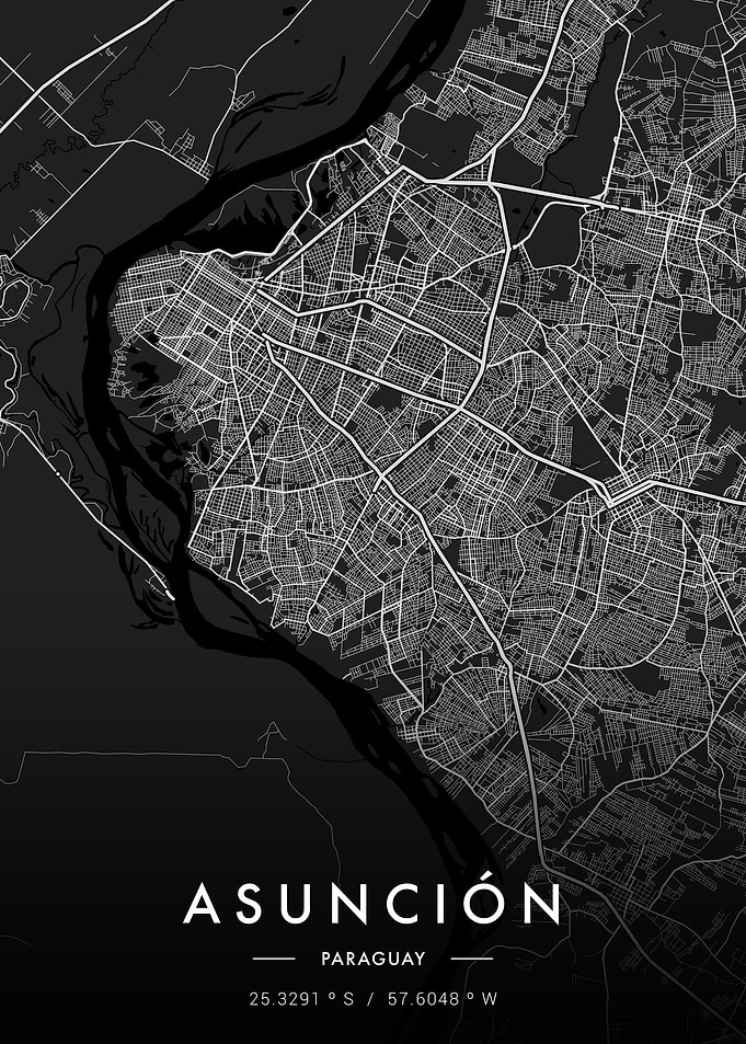 Asuncion City Map Dark