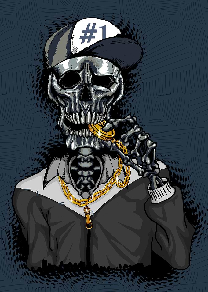 skeleton with medal
