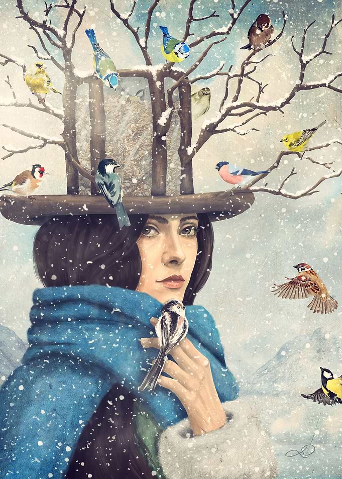 Bird Feeder Hat Lady
