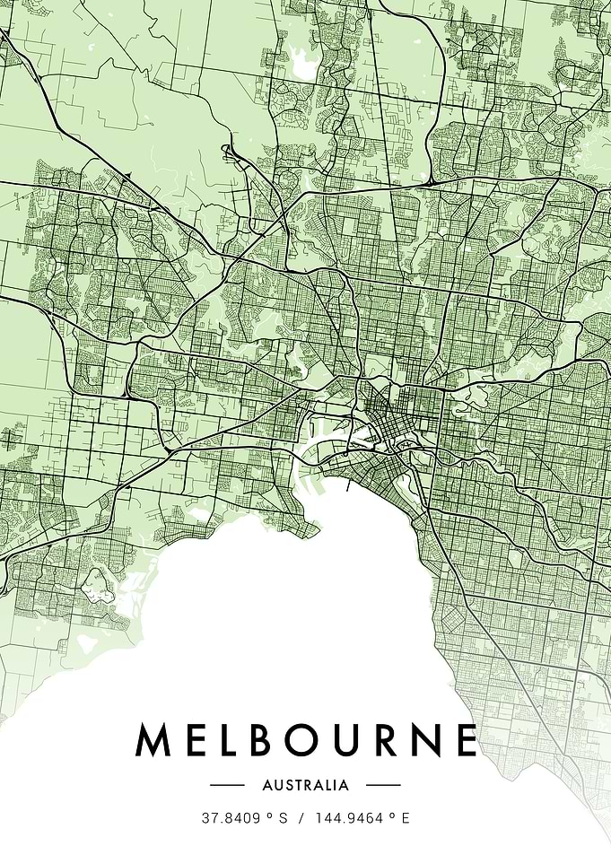 Melbourne City Map Green