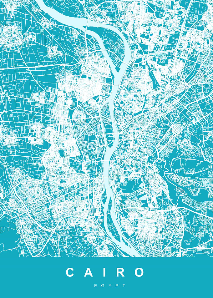 Cairo City Map Egypt Aqua