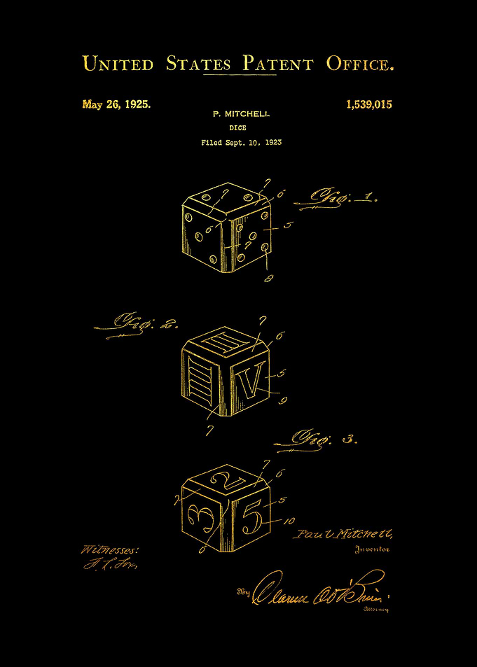 33 Dice Patent Print 1925
