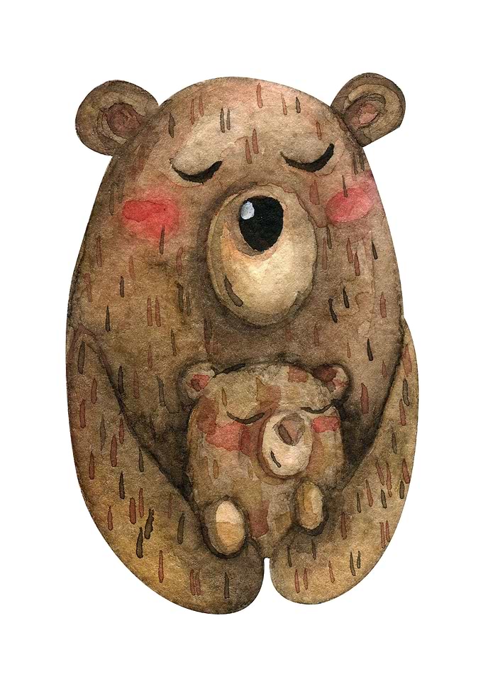 Watercolor Bear And Baby