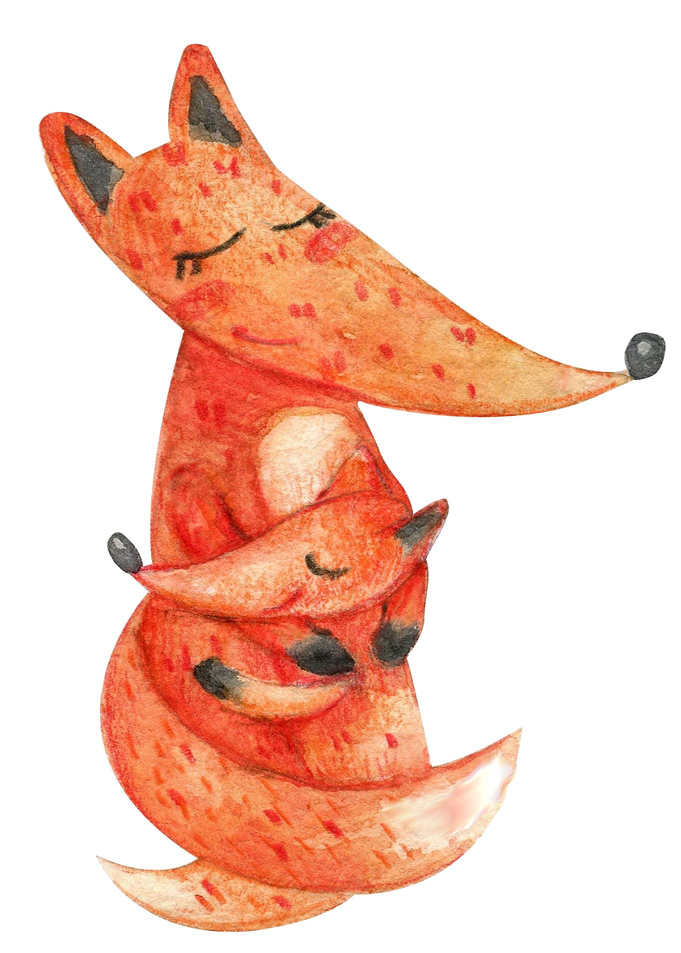 Fox And Baby Watercolor