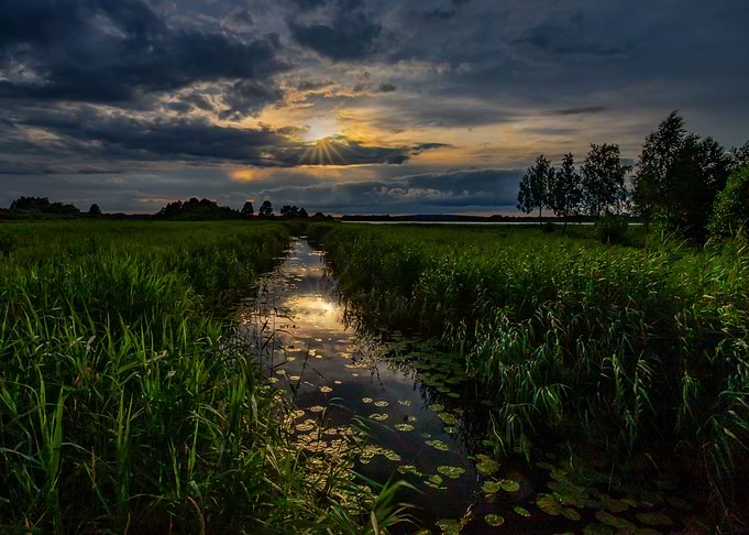 Summer sunset over a river