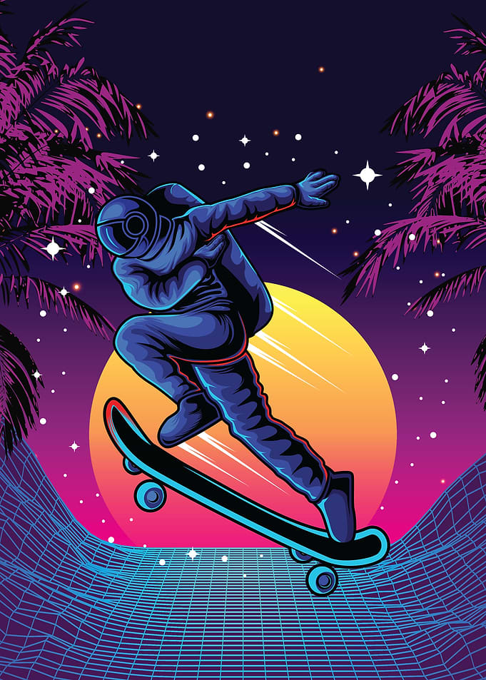 RETROWAVE ASTRONAUT SKATER