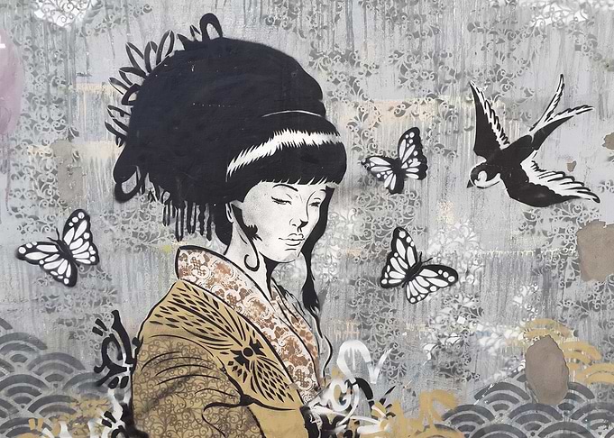 Girl and birds Japanese