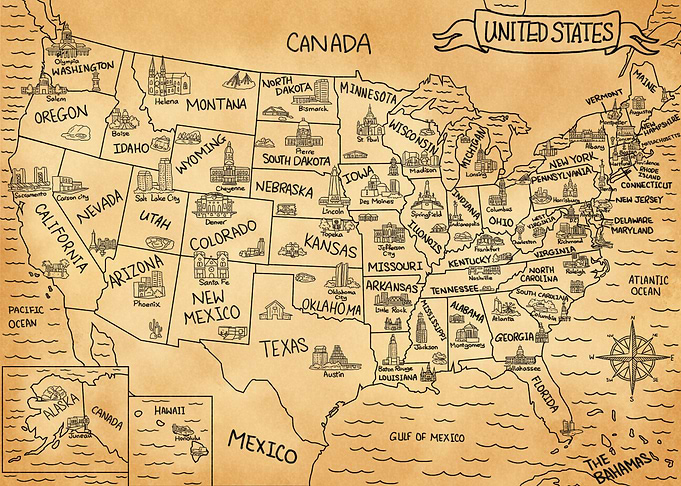 Vintage Brown USA Map