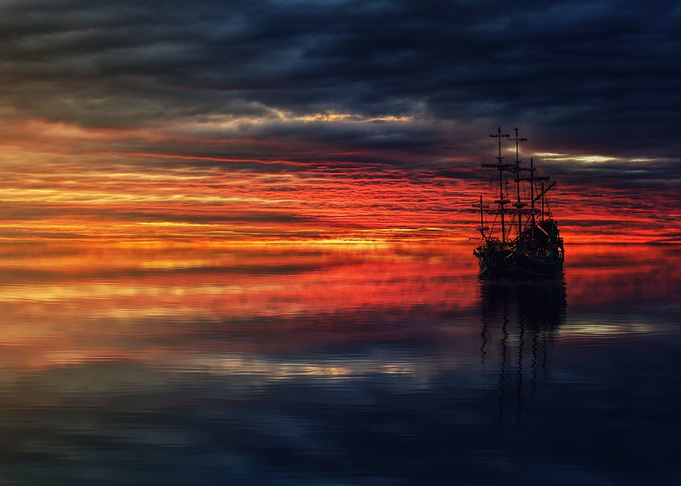 Sunset on open seas