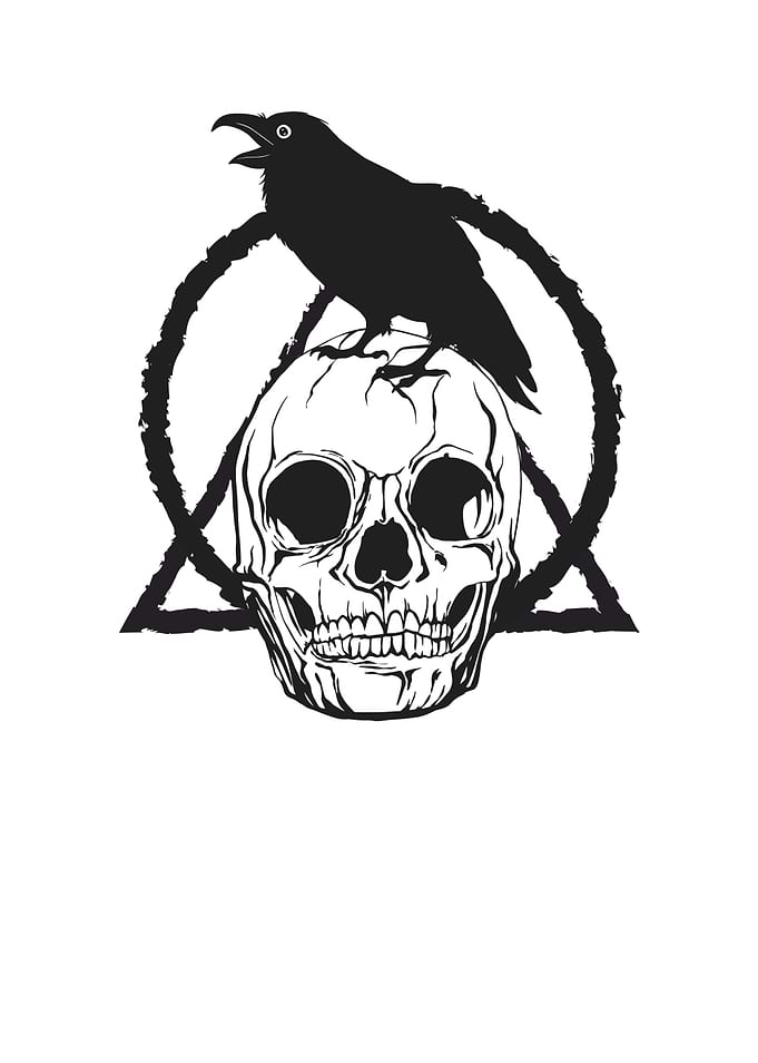 Dead skull with raven