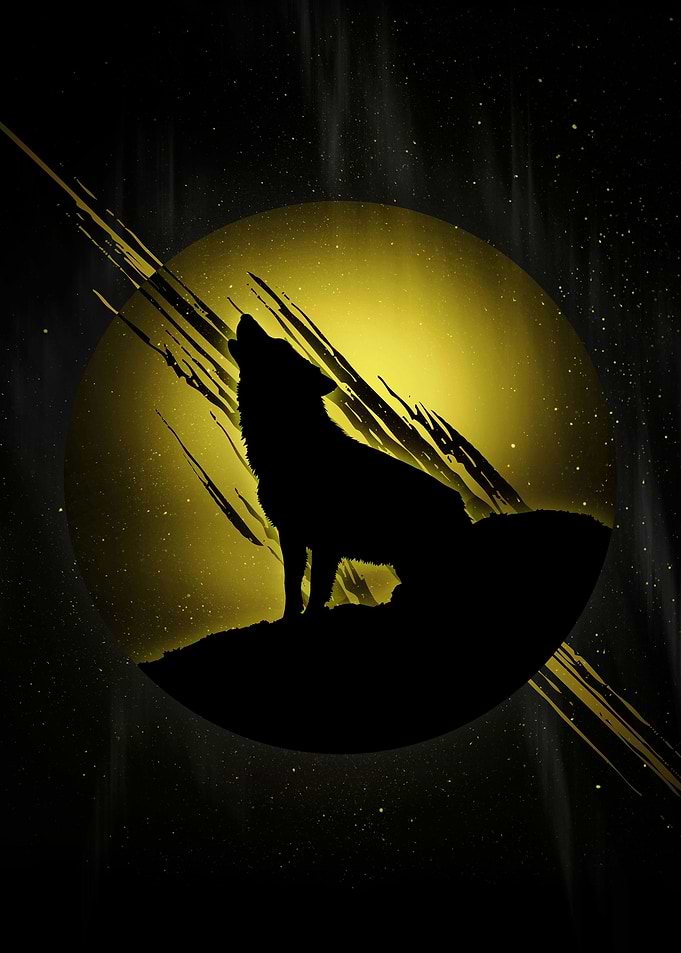 Wolf with Golden Moon