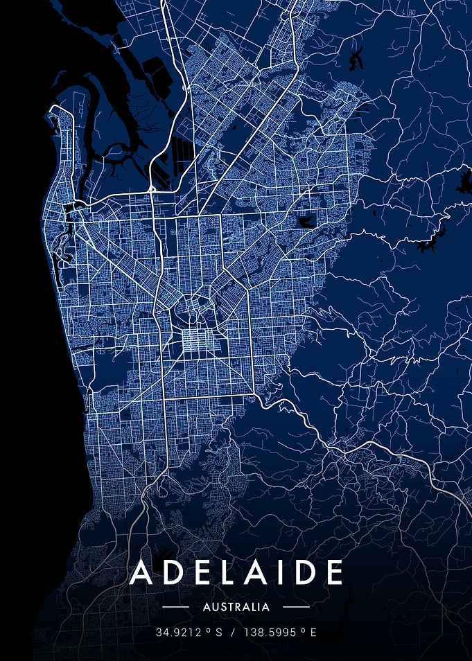 Adelaide City Map Blue