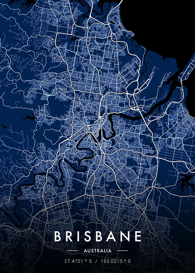Brisbane City Map Blue