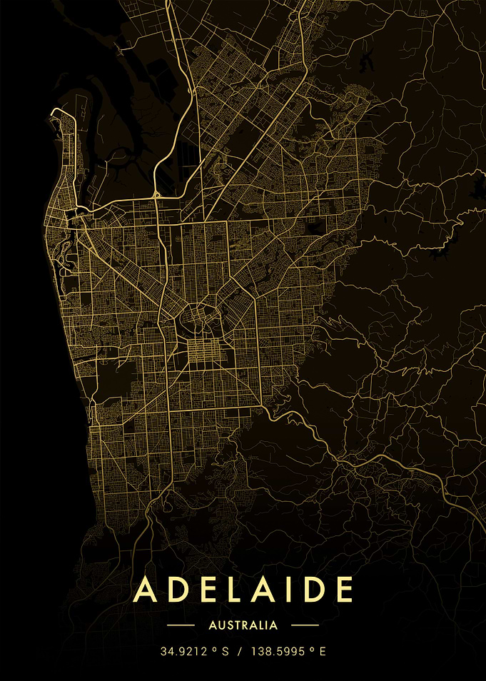 Adelaide City Map Gold