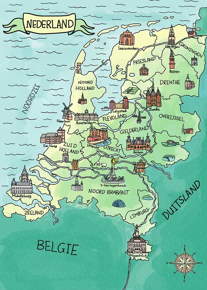 Nederland Kaart Waterverf