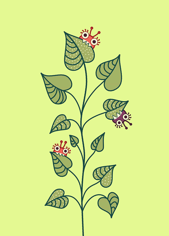 Cute Bugs Eat Green Plant