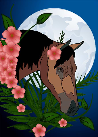 Horse among the spring flo