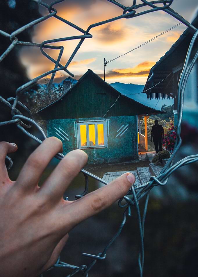 Spooky house sunset