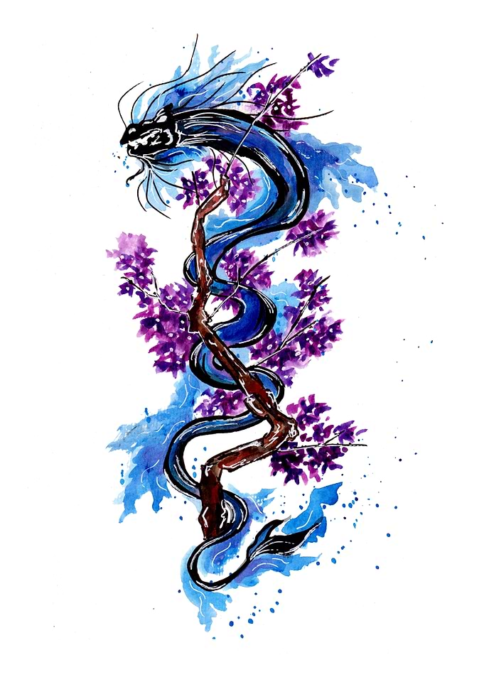 Blue Dragon Purple Flowers
