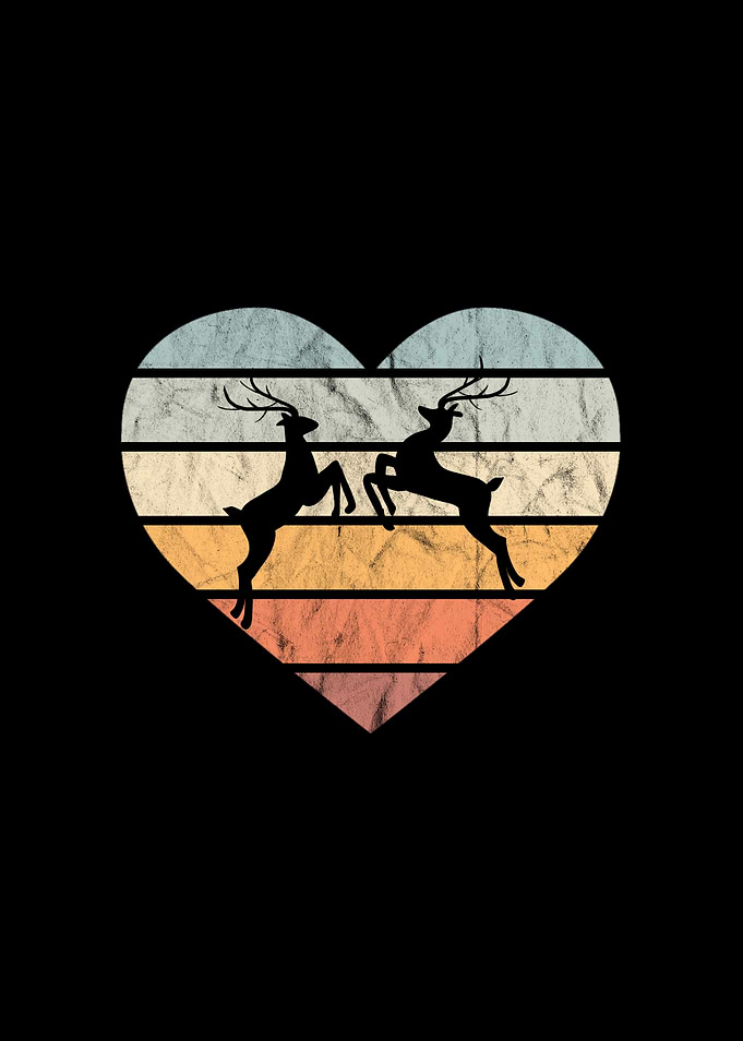 I Love Deer Retro Heart