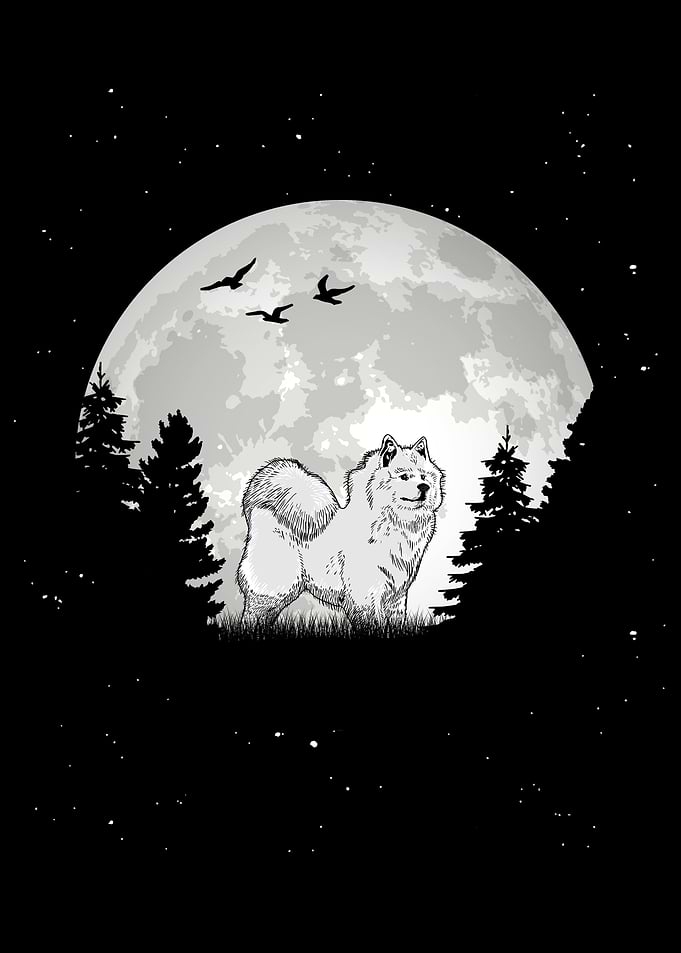 Samoyed Moon Sled Dog