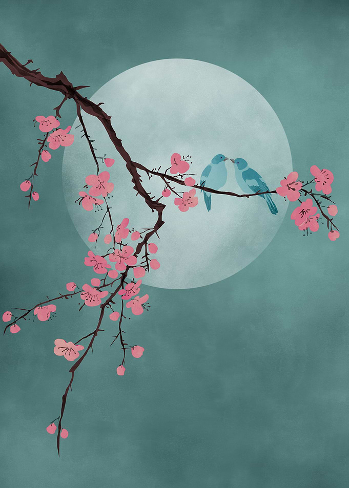 Two lovebirds in a tree