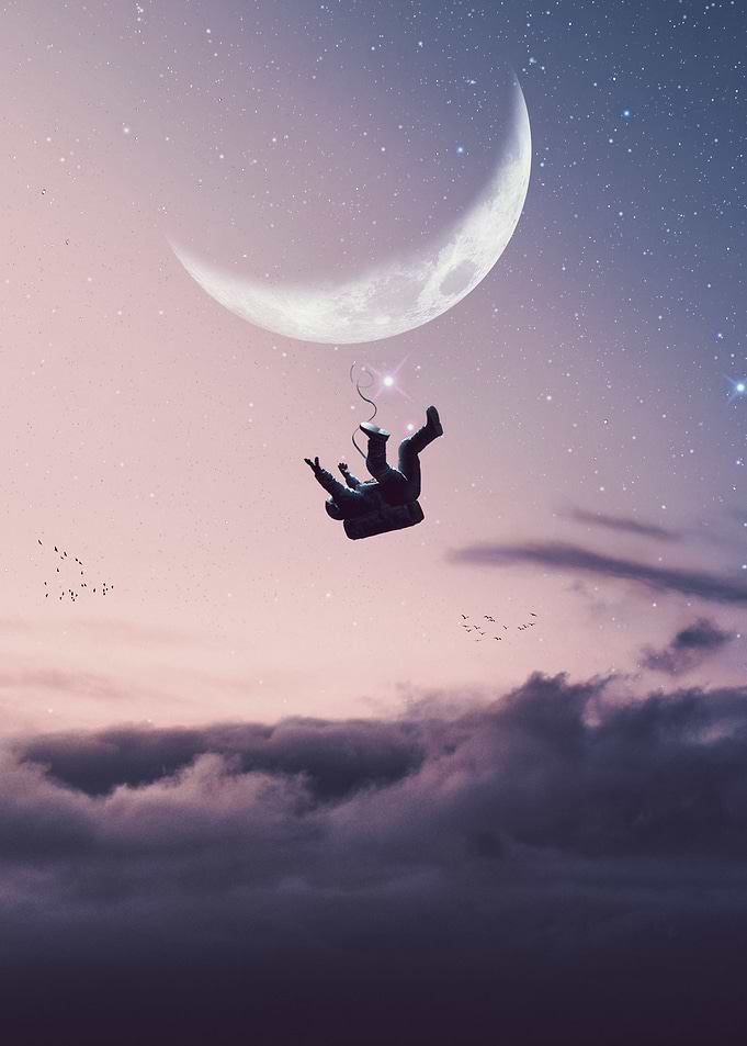Astronaut falling on cloud