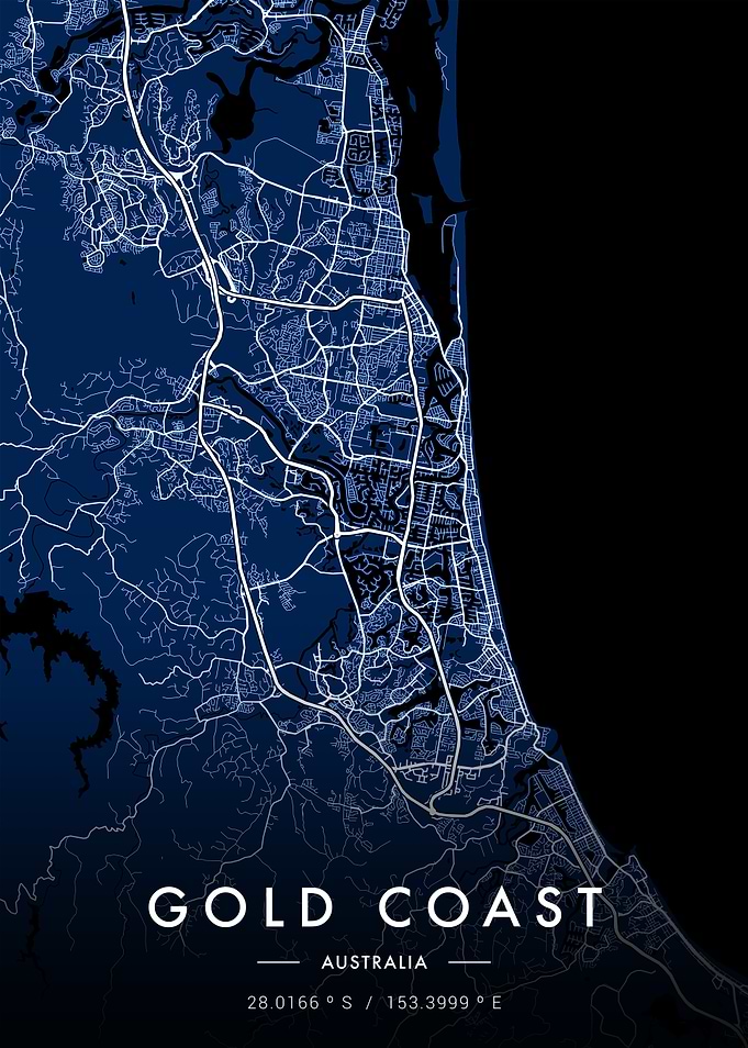 Gold Coast City Map Blue