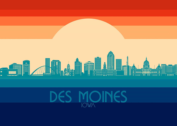 des moines skyline retro 4
