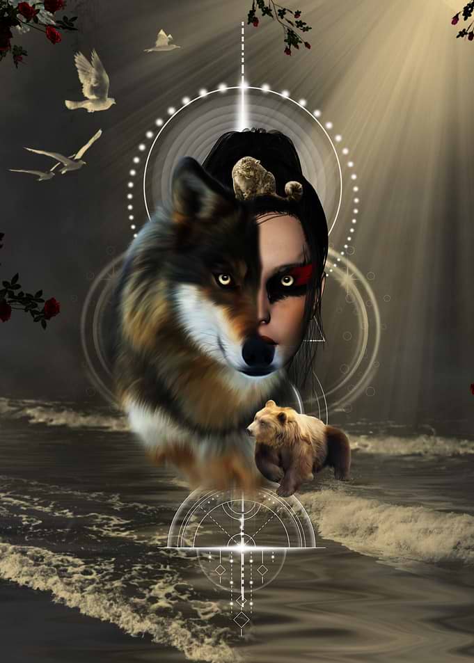 Awesome wolf with fairy