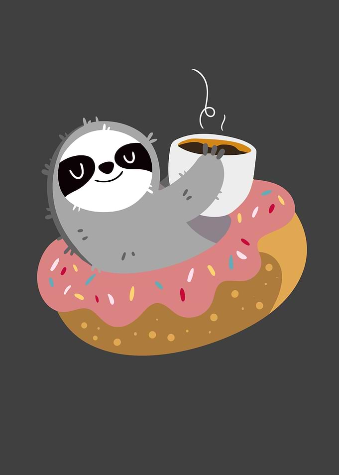 Sloth On Donut With Cup Of