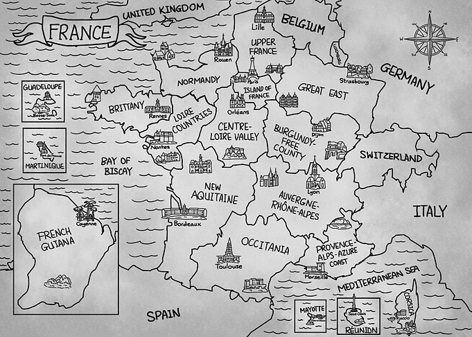 Gray France Map