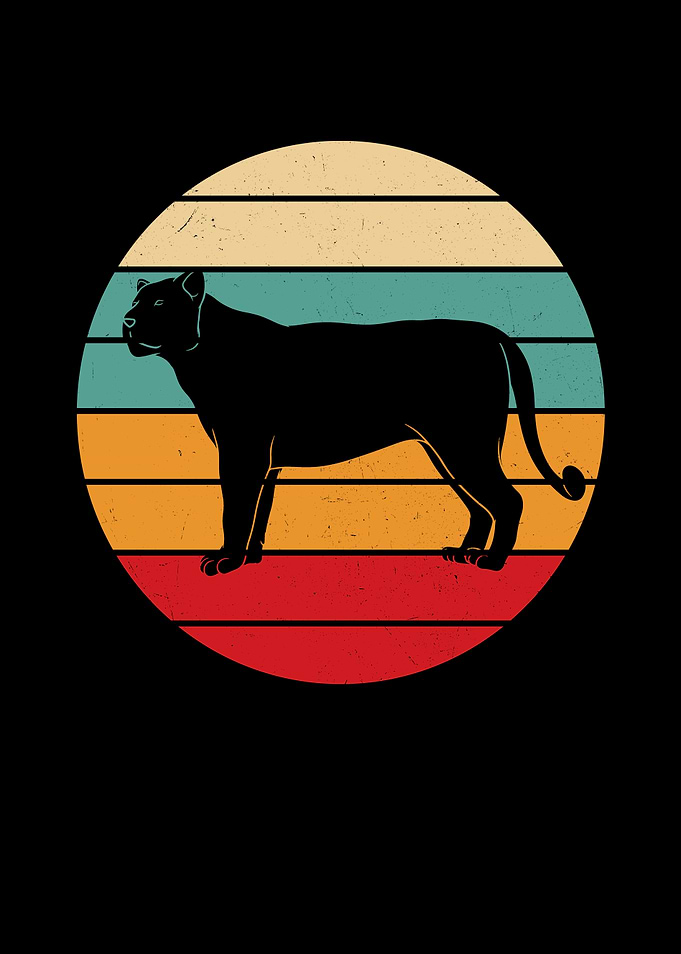 Lion Big Cat Retro Sunset
