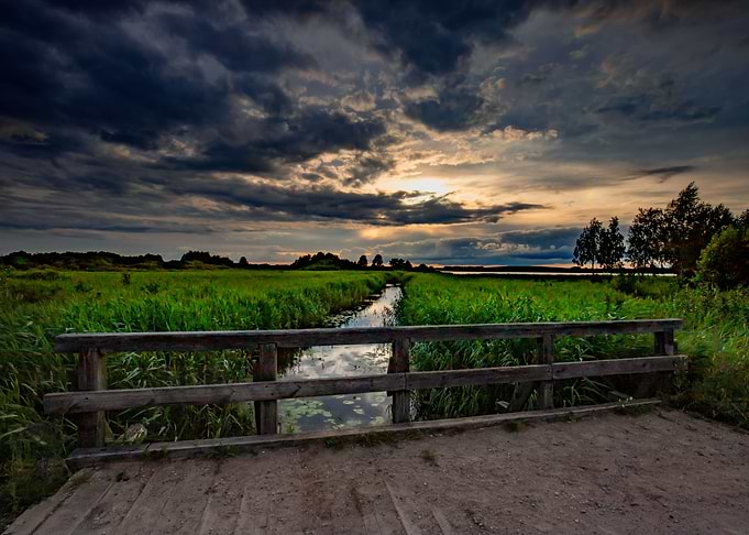 Sunset, wild river, Poland