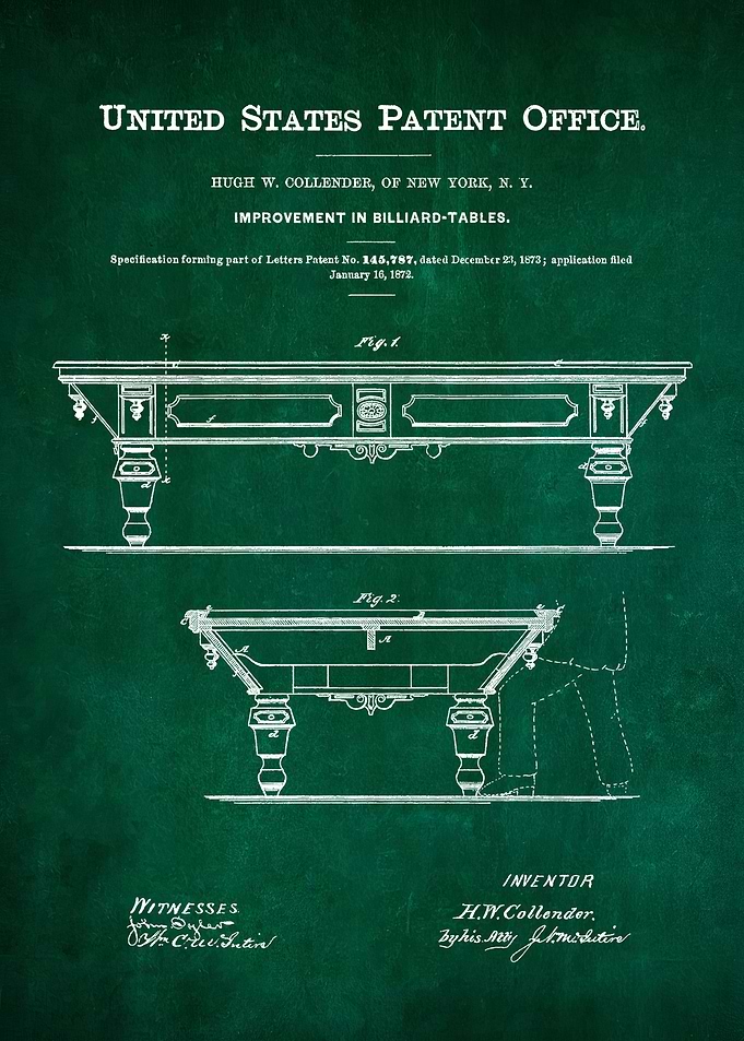 32 Pool Table Patent 1872