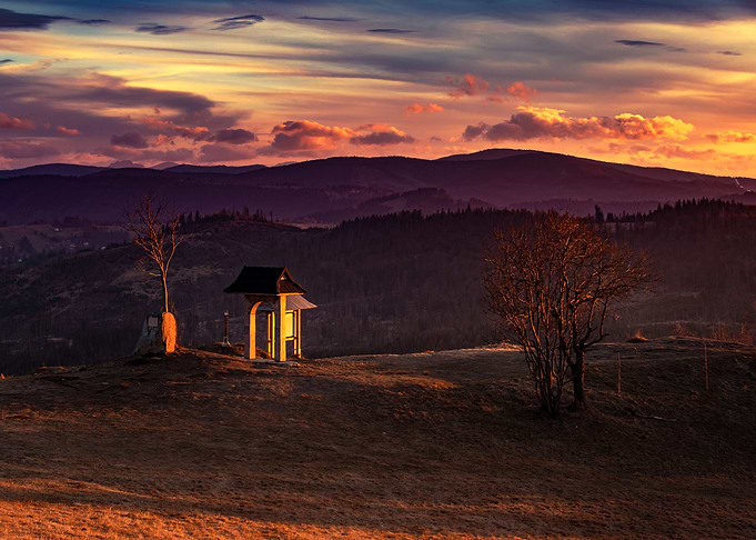Autumn sunset in mountains