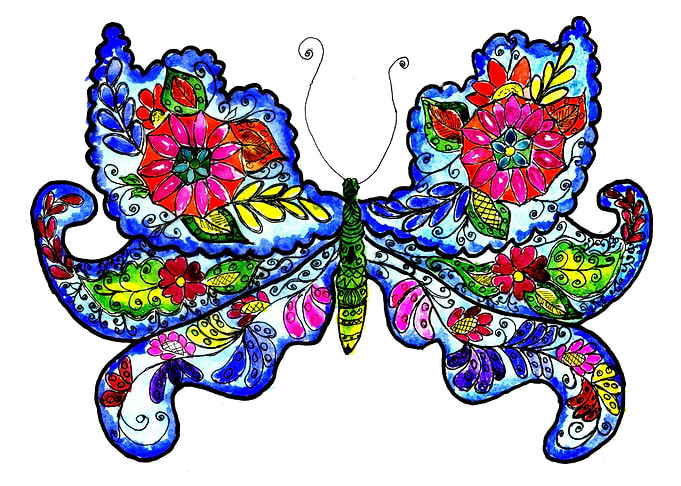 Floral butterfly drawing