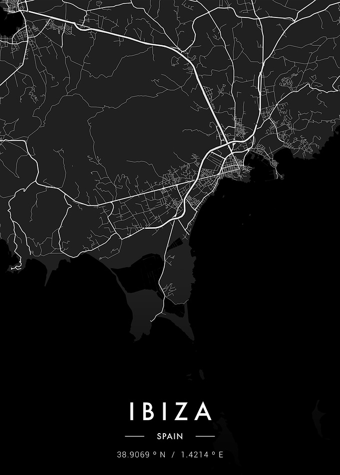 Ibiza City Map Dark