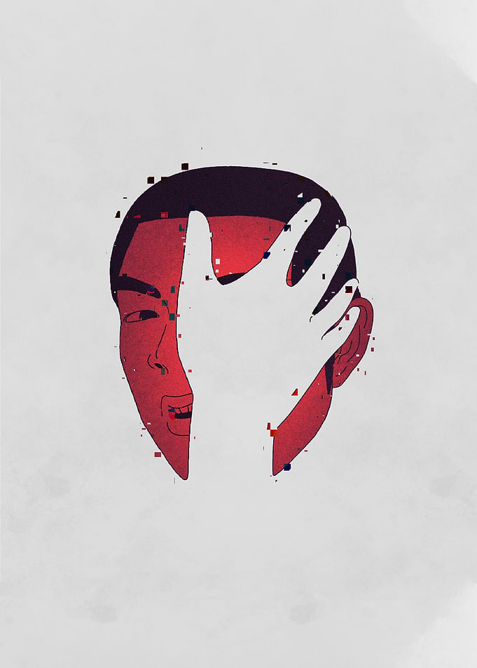 Hand in face