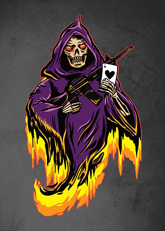 Gambling Skull with cards