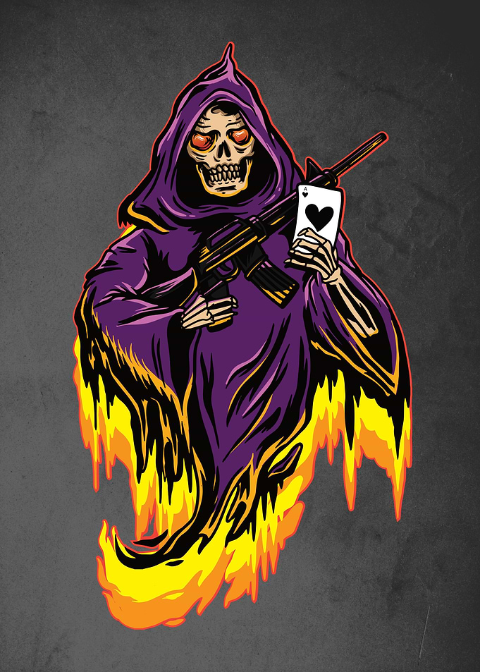 Gambling Skull with cards