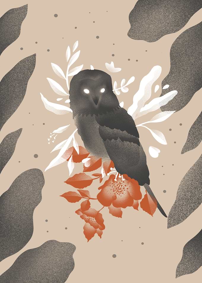 Owl Bird with Leaves