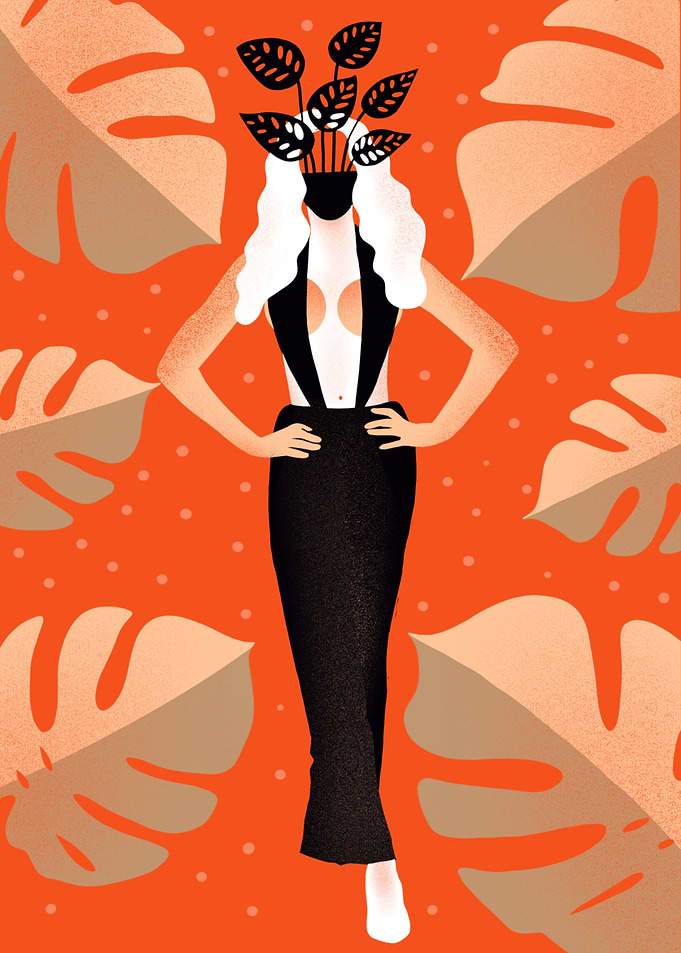 Woman with Leaves abstract