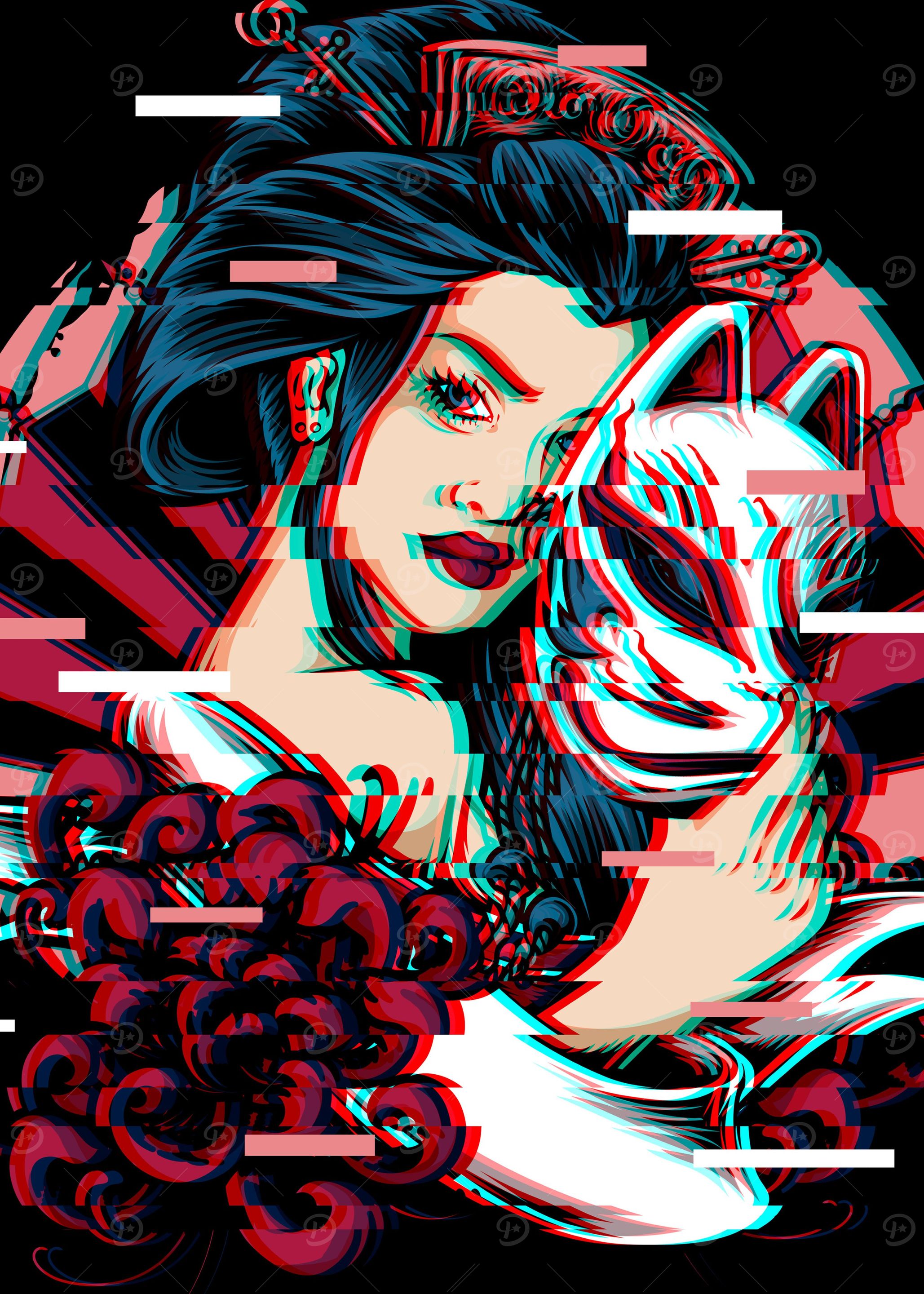 Geisha Kitsune Mask Glitch