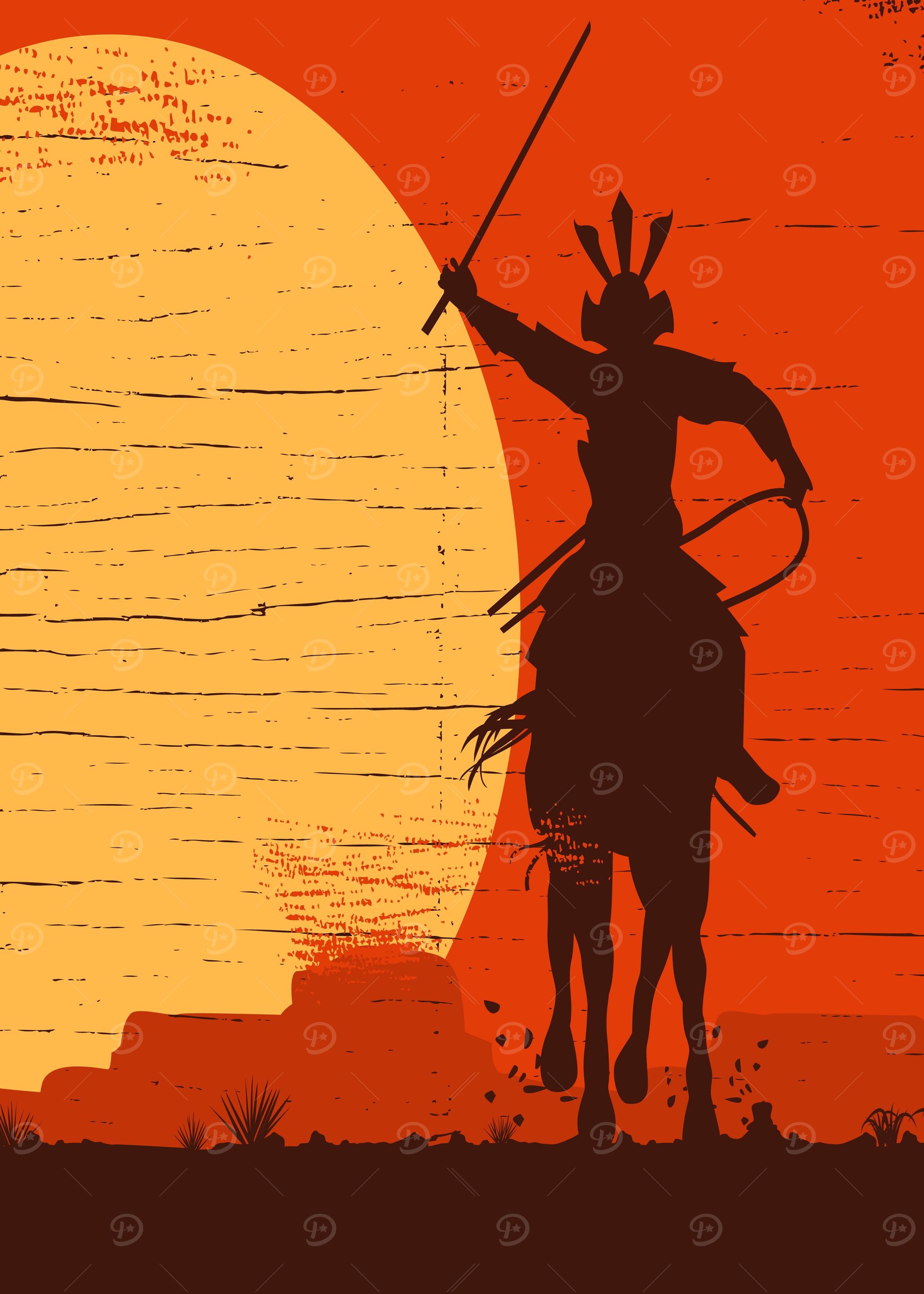 samurai with horse sunset