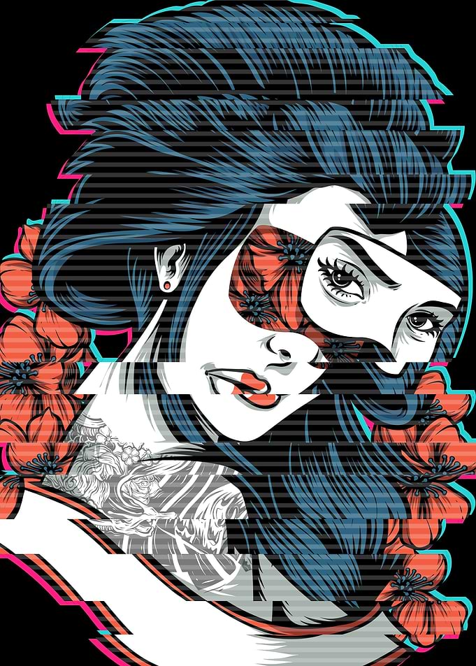 Geisha Vaporwave Glitch